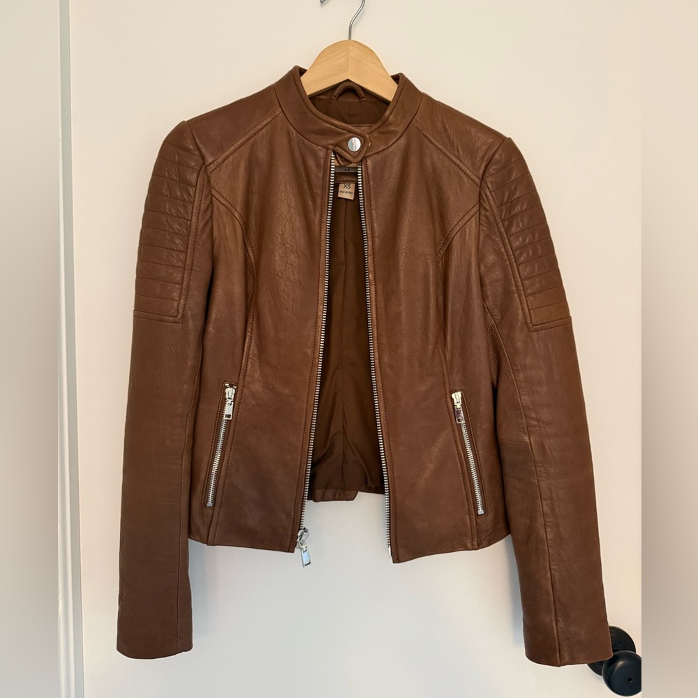 Women’s Brown Leather Moto Jacket - Classic Zip Front